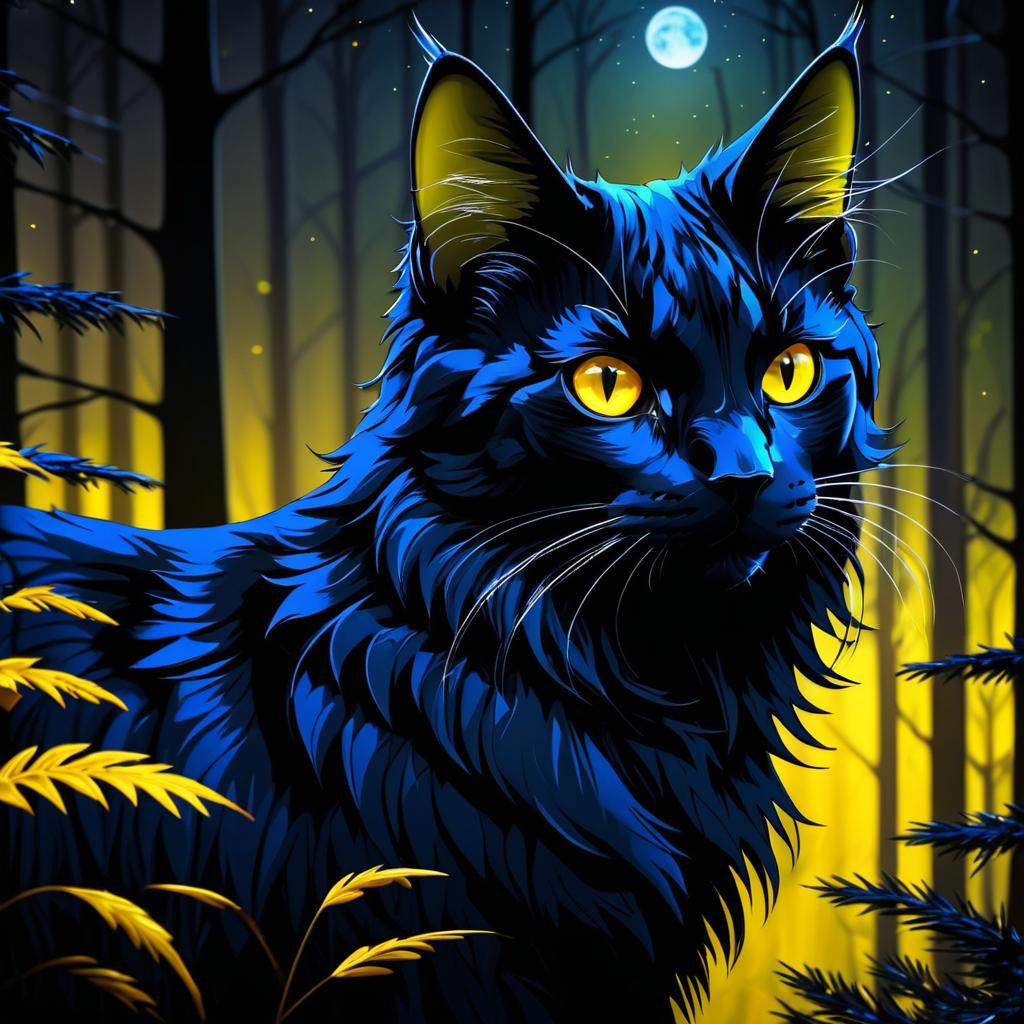 Elegant Warrior Cat in Moonlit Forest