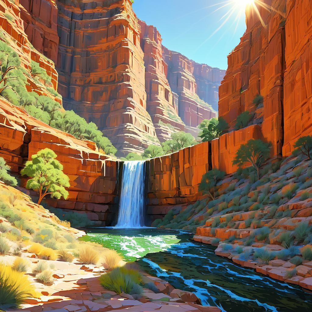 Sunlit Waterfall in Southwestern Canyon