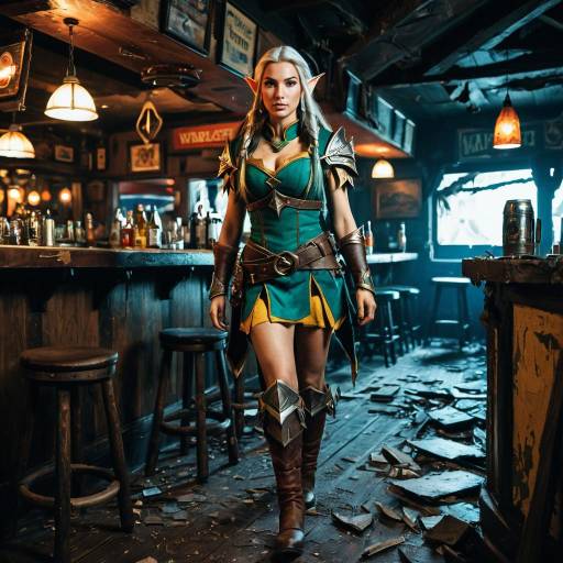 Female Elf Ranger in Vintage Dive Bar
