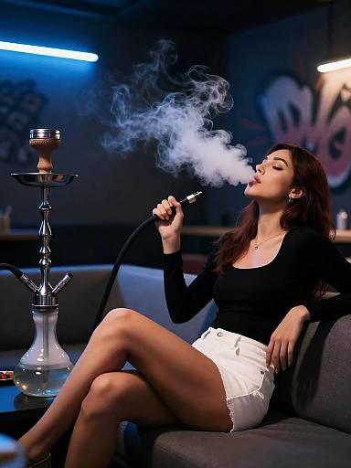 Woman Smoking Shisha in Lounge