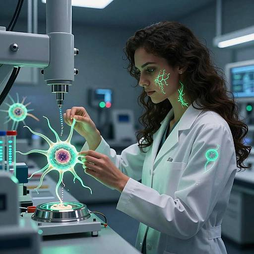 Futuristic Neuroscientist in High-Tech Lab
