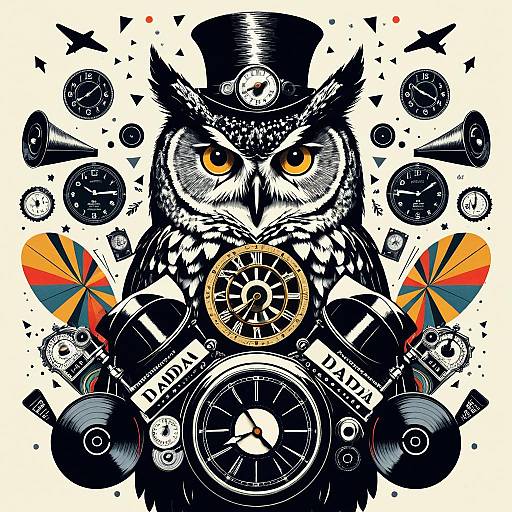 Dada Owl with Clocks and Gramophones