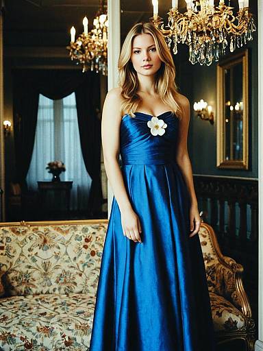 Strapless Blue Empire Evening Gown Portrait
