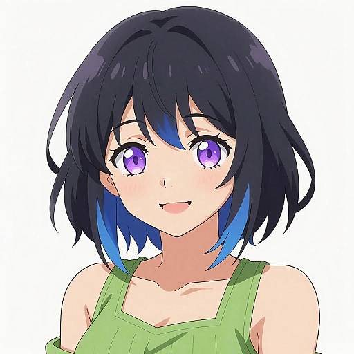 Anime Girl with Purple Eyes and Blue Ombre Hair
