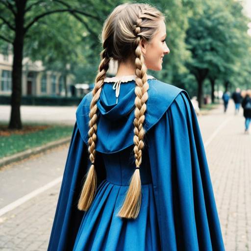 Young Woman in Blue Dress with Twin Braids