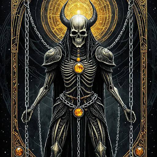 Mystical Bound Skeleton Creature Tarot Card