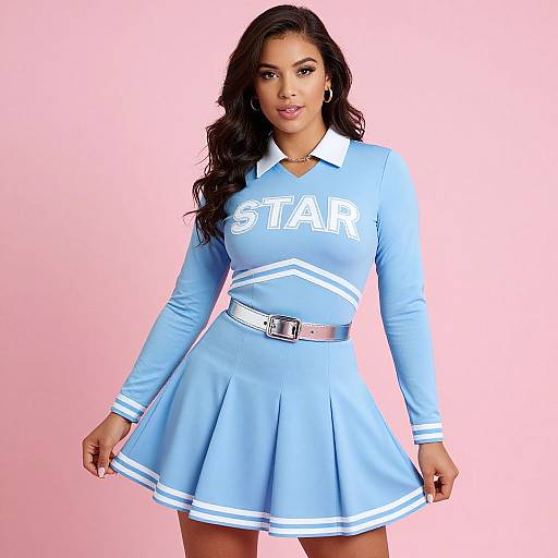 Retro Cheerleader in Blue Skater Dress