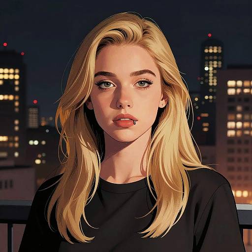 Blonde Woman with Lip Piercing in City Night