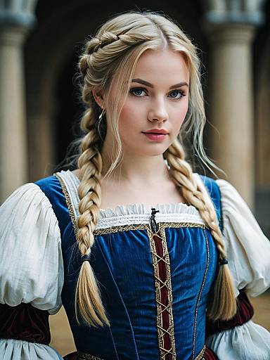 Young Woman in Renaissance Dress with Braided Blonde Hair