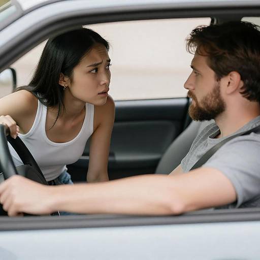 Concerned Woman and Driver in Bright Background