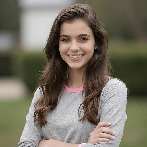 Smiling Young Woman in Gray Shirt
