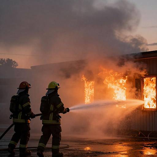 Silhouetted Firefighters at Fiery Sunset