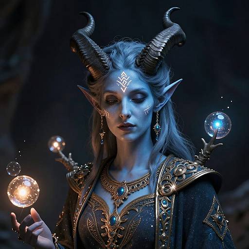 Serene Tiefling with Mystical Runes