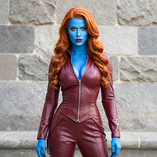 Woman in Mystique Costume with Blue Skin