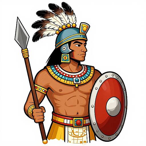 Mayan Warrior Illustration with Feathers