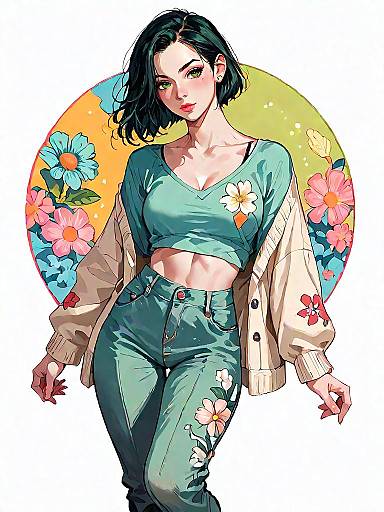 Stylish Woman in Floral Casual Outfit