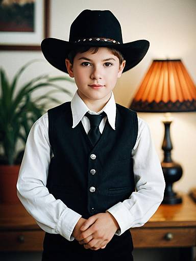 Boy in Cowboy Hat and Formal Vest