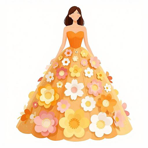 Woman in Vibrant Paper Flower Dress
