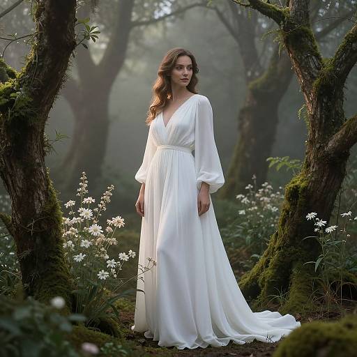 Elegant Woman in Misty Forest