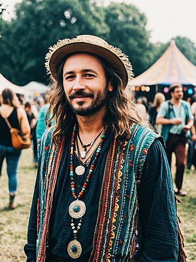 Man in Bohemian Style Outfit at Outdoor Festival