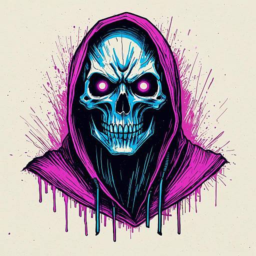 Electric Blue and Magenta Specter Skull Illustration