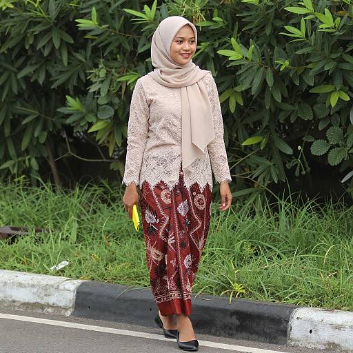 Smiling Asian Woman in Beige Hijab