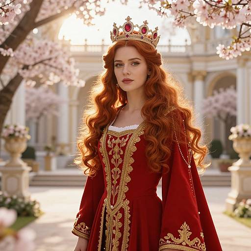 Regal Woman in Majestic Palace Garden