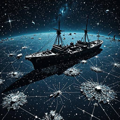 Crystalline Shipwrecks Over Cosmic Star Map