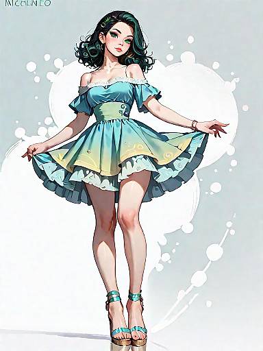 Stylish Woman in Emerald Green Off-Shoulder Dress