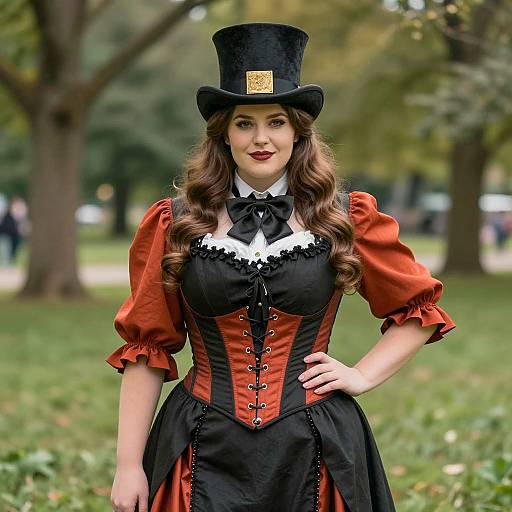 Confident Plus Size Woman in Steampunk Style
