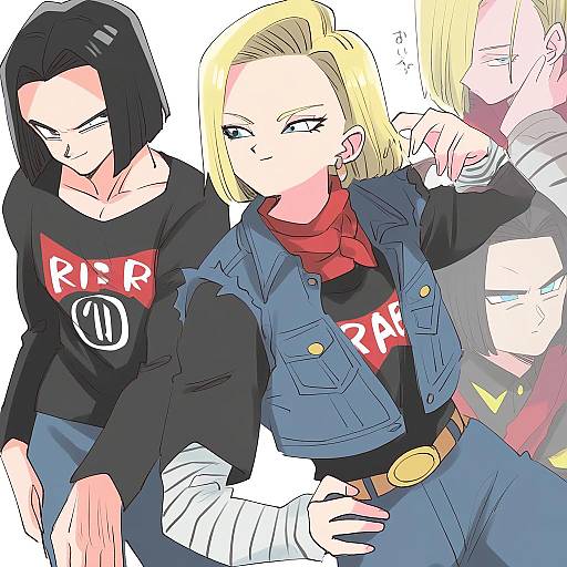 Illustration of Android 17, dragon ball in the style of Sukoyaka (100hituzi)