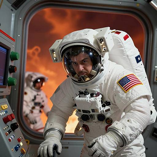 Intense Astronaut Amid Fiery Sky
