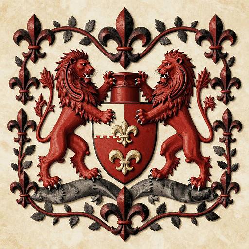Ornate Lion Family Crest Heraldry