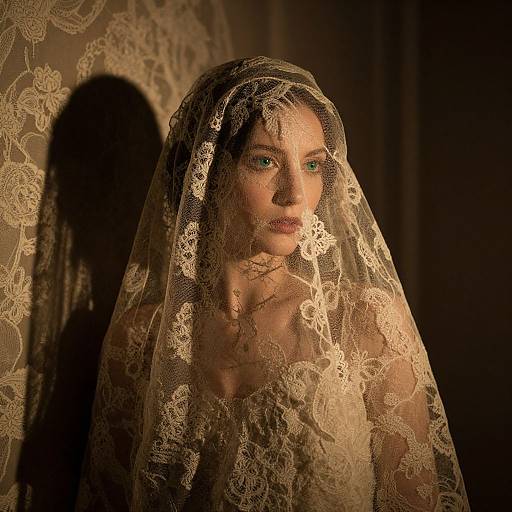 Mysterious Woman with Vintage Lace Veil