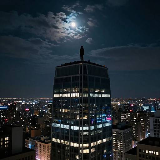 Nocturnal Solitude on Skyscraper Top