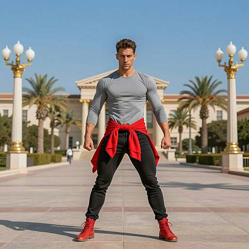 Muscular Man in Urban Courtyard