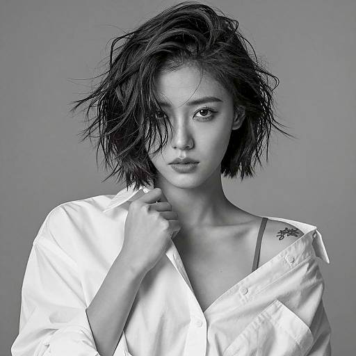 Black and White Portrait of Woman with Tattoo