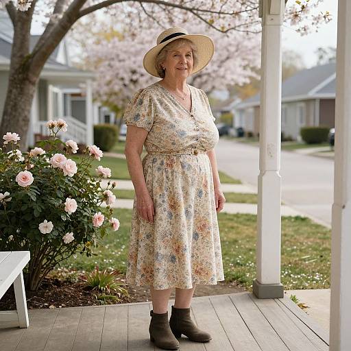 Elderly Woman in Nostalgic Spring Attire