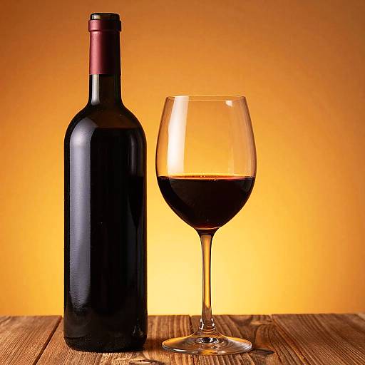 Dark Wine Bottle and Glass Photo