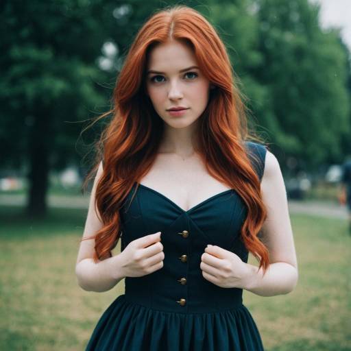 Redhead Woman in Black Dress Outdoors