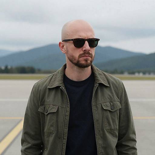 Bald Man in Sunglasses on Runway