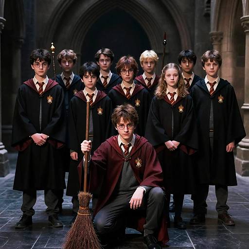 Young Wizards in a Dark Stone Hallway