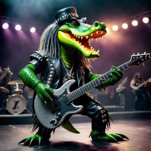 Anthropomorphic Alligator Rock Star Playing Guitar