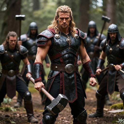 Heroic Warrior in Intense Forest Battle