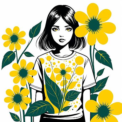 Surreal Yellow Flower with Solitary Girl