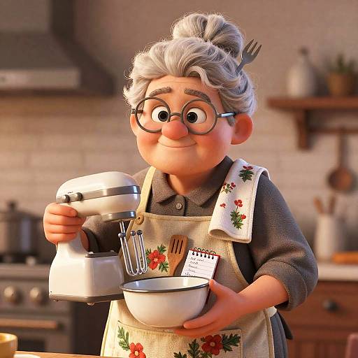 Whimsical 3D Grandma in Festive Apron