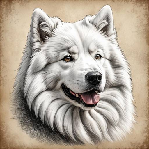 Majestic Samoyed Dog Vintage Portrait