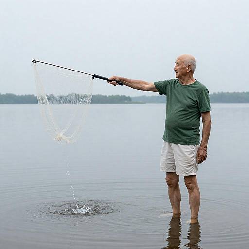 Elderly Angler Casting a Net