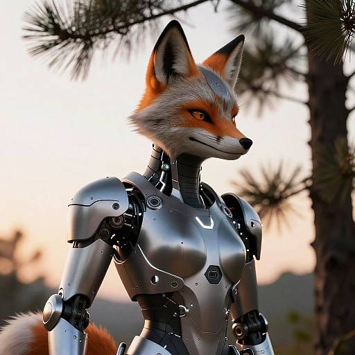 Cybernetic Fox Bust at Dawn