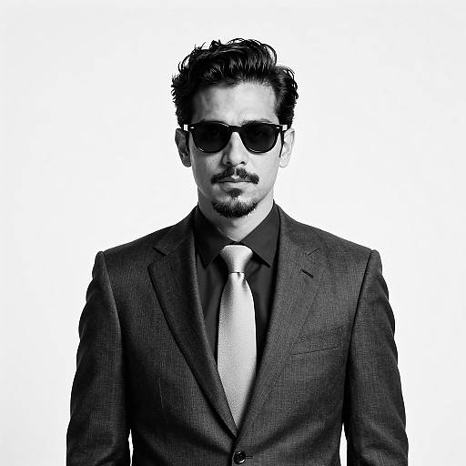 Man in Dark Suit with Sunglasses in Black and White